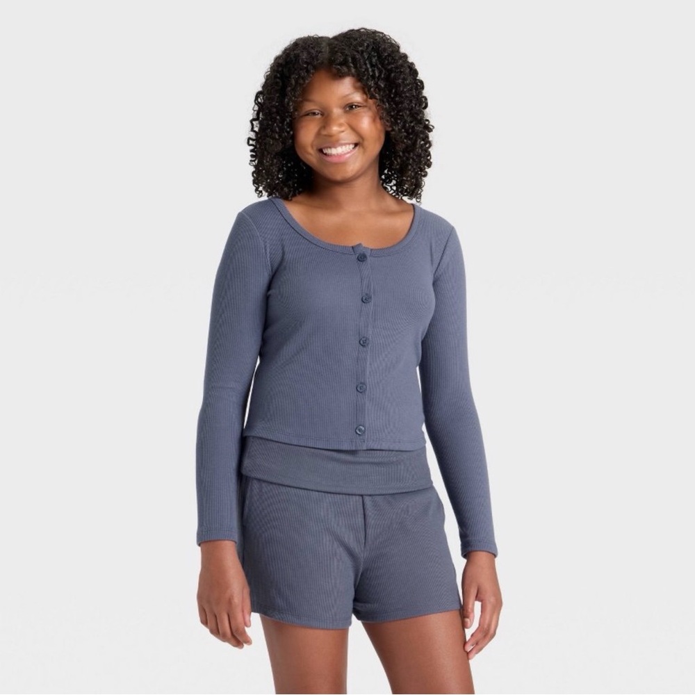 Girls Longsleeve Cozy Rib Knit Cardigan From Art Class -Blue M(8)